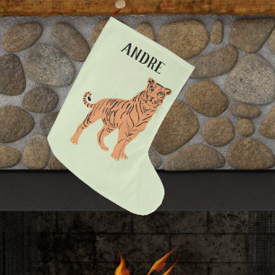 Grande Chaussette De Noël Tigre féroce personnalisé