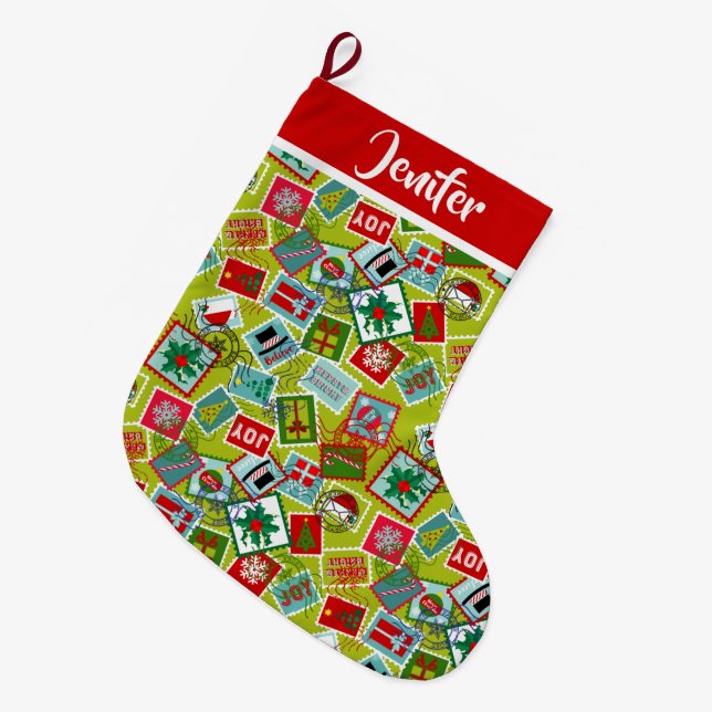 Grande Chaussette De Noël Timbres de Noël l Noël (Devant (Accrochage))