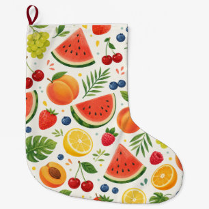 Grande Chaussette De Noël Tissu à motif de fruits d'été   Pastèque tropicale