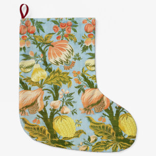 Grande Chaussette De Noël Tissu damassé de fruits floraux baroques classique
