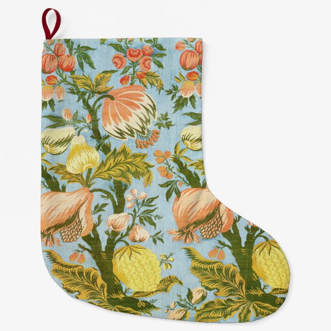 Grande Chaussette De Noël Tissu damassé de fruits floraux baroques classique (Devant)