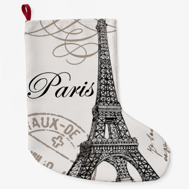 Grande Chaussette De Noël Tour Eiffel vintage moderne (Devant)