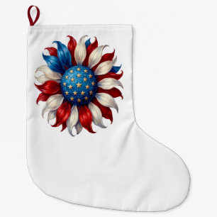 Grande Chaussette De Noël Tournesol Drapeau Américain 4 Juillet