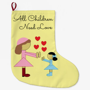 Grande Chaussette De Noël Tous les enfants ont besoin d'amour :  Jaune clair