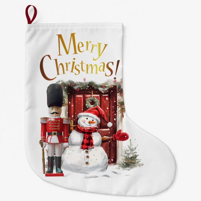 Grande Chaussette De Noël Toy British Soldier Bearskin casquette et Snowman (Devant)