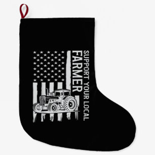 Grande Chaussette De Noël Tracteur agricole patriote drapeau États-Unis Fête