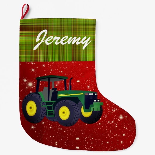 Grande Chaussette De Noël Tracteur vert moderne personnalisé (Devant)
