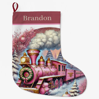 Grande Chaussette De Noël Train de Noël festif ajouter un nom