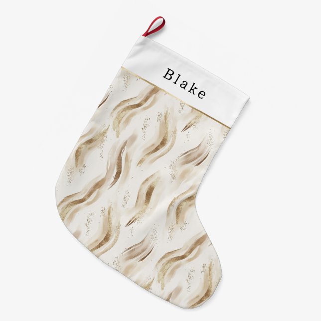 Grande Chaussette De Noël Traînées Abstraites Dorées Crème Chaud (Devant (Accrochage))