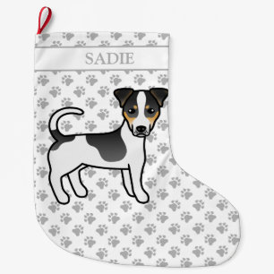 Grande Chaussette De Noël Tricolor Smooth Coat Jack Russell Terrier & Nom