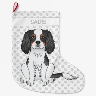 Grande Chaussette De Noël Tricolore Cavalier King Charles Spaniel Chien & No