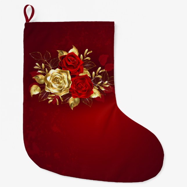 Grande Chaussette De Noël Trois Roses de bijoux (Devant)