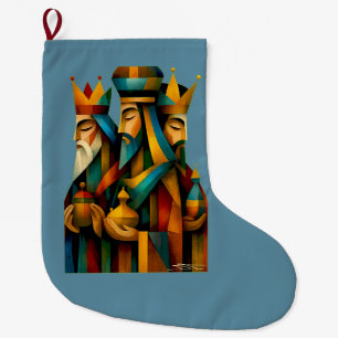 Grande Chaussette De Noël Trois Sages Hommes Art de Nativité Abstrait 
