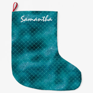 Grande Chaussette De Noël Turquoise Sparkle Mermaid personnalisé