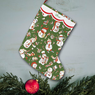 Grande Chaussette De Noël Un Motif de neige amusant sur Green