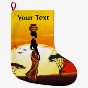 Grande Chaussette De Noël Une belle femme africaine Silhouette sur les solei