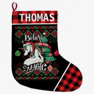 Grande Chaussette De Noël Unicorn croit à la magie de Noël laid