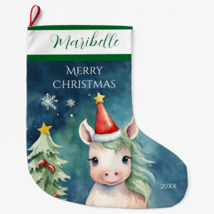 Grande Chaussette De Noël Unicorne de Noël colorée