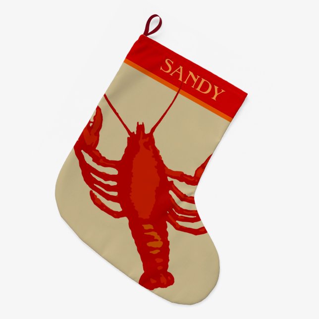 Grande Chaussette De Noël Unisex Rouge Homard Crustacé Personnalisé (Devant (Accrochage))