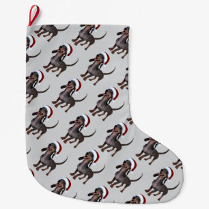 Grande Chaussette De Noël Vacances Prêt Dachshund Saucisse Chien avec chapea