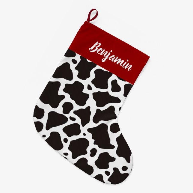 Grande Chaussette De Noël Vache Motif Noël Stocker (Devant (Accrochage))