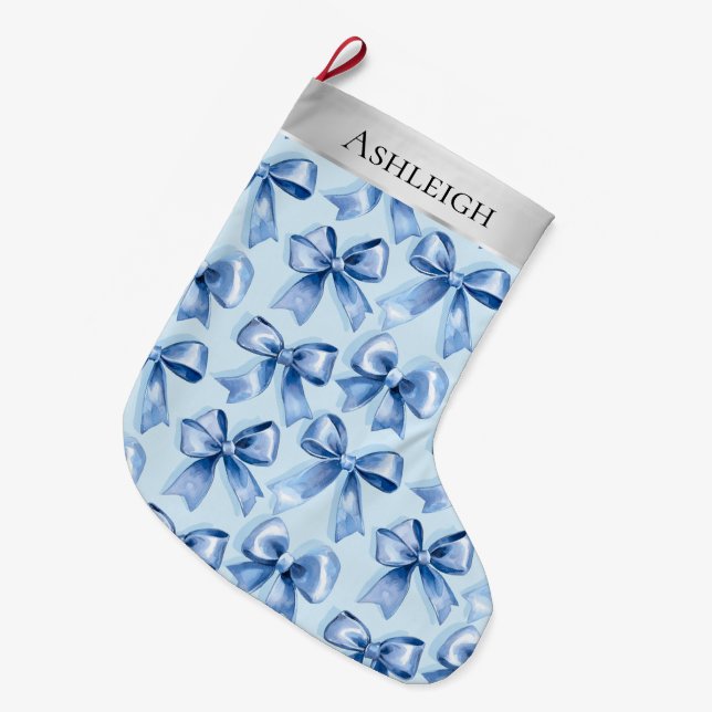 Grande Chaussette De Noël Vaches bleues de Noël argenté (Devant (Accrochage))