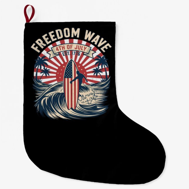 Grande Chaussette De Noël Vague de liberté 4 juillet (Devant)