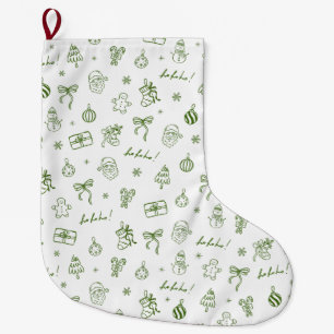 Grande Chaussette De Noël Vert doodle dessiné à la main de manière fantaisis