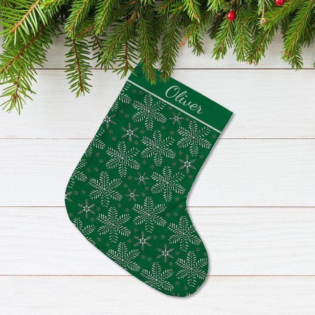 Grande Chaussette De Noël Vert et argent Personnalisé (Créateur téléchargé)