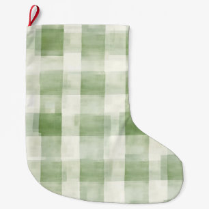 Grande Chaussette De Noël Vert occidental Crème Carreaux Rayures Campagne