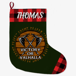 Grande Chaussette De Noël Victoire viking personnalisée ou Plaid rouge Valh