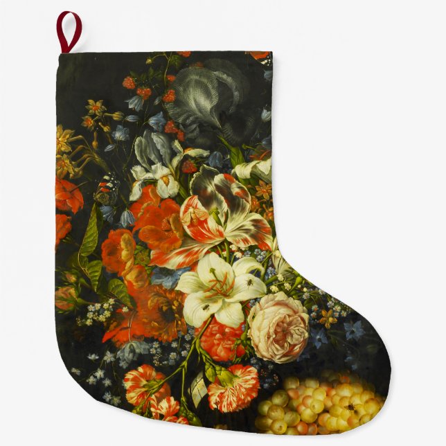 Grande Chaussette De Noël Vie morte avec fleurs et fruits (Devant)