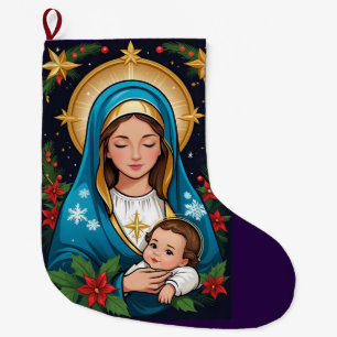 Grande Chaussette De Noël Vierge catholique chrétienne Marie Noël