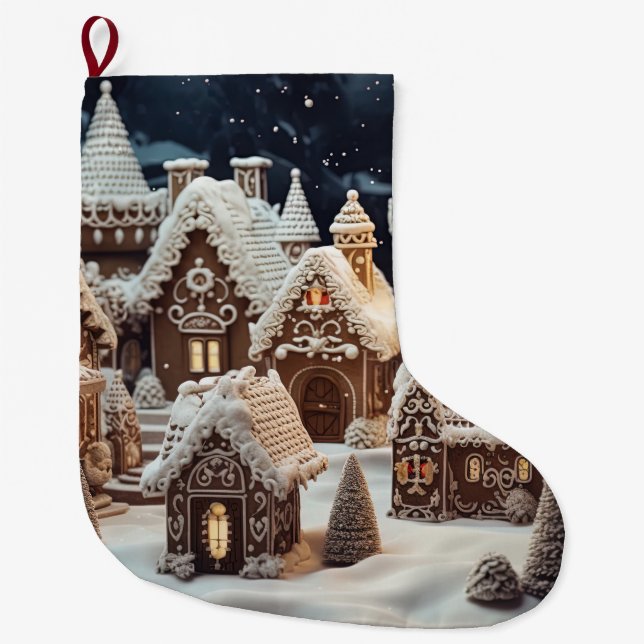 Grande Chaussette De Noël Village de Noël vintage (Devant)