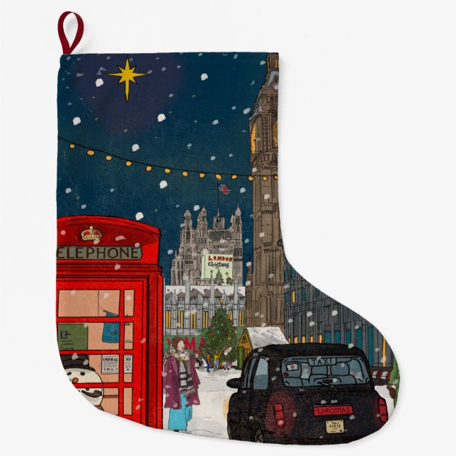 Grande Chaussette De Noël Ville de Noël de Londres (Devant)