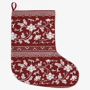 Grande Chaussette De Noël Vintage Chinoiserie Floral Rouge Noël Stocking