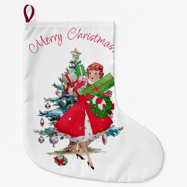 Grande Chaussette De Noël vintage de Noël 1950 (Devant)