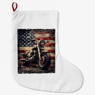 Grande Chaussette De Noël Vintage Motorcycle USA Drapeau Retro Biker América