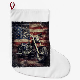 Grande Chaussette De Noël Vintage Motorcycle USA Drapeau Retro Biker América