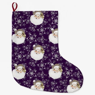 Grande Chaussette De Noël Vintage Père Noël & Étoiles violet