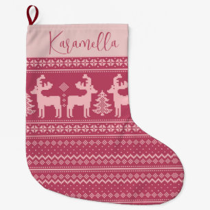 Grande Chaussette De Noël Vintage Retro Reindeer Sweer Motif