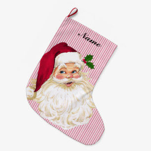 Grande Chaussette De Noël Vintage Santa Claus Cranberry & White Stripe
