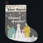 Grande Chaussette De Noël Vintage Snowman | Monogramme de voeux le plus chau<br><div class="desc">Charmante scène de vacances avec une famille de bonhomme de neige, lapin, oiseaux et un petit sapin de Noël dans la neige. Arrière - plan de style tableau noir avec une scène hivernale. Magnifique bas de Noël pour tous les âges ! Faites vos vacances spéciales avec leur propre stock monogrammed...</div>