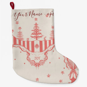 Grande Chaussette De Noël Vintage Toile Français Inspiré Joie Personnalisée
