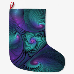 Grande Chaussette De Noël Violet Rencontre Turquoise Art Fractal Abstrait Mo