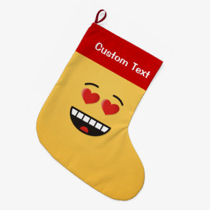 Grande Chaussette De Noël Visage souriant aux yeux en forme de coeur Petite