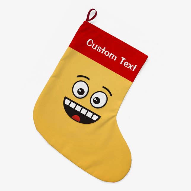 Grande Chaussette De Noël Visage souriant avec bouche ouverte Petit Stock de (Devant (Accrochage))