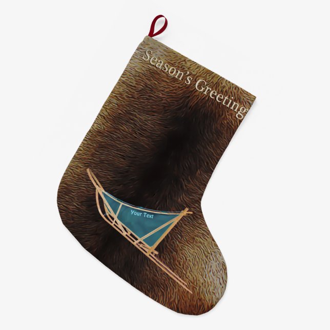 Grande Chaussette De Noël Vœux de la saison - Traîneau à chiens (Devant (Accrochage))