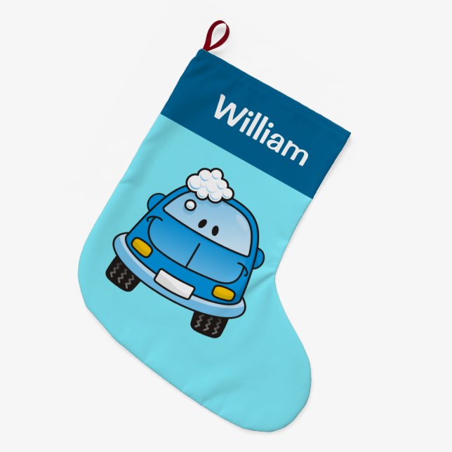 Grande Chaussette De Noël Voiture bleue avec bulles Noël Stocking (Devant (Accrochage))