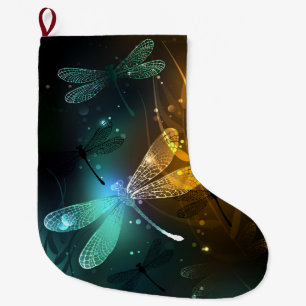 Grande Chaussette De Noël Vol de libellule verte lumineuse
